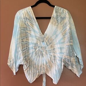 Women’s Light Blue Tie-Dye V-Neck Blouse